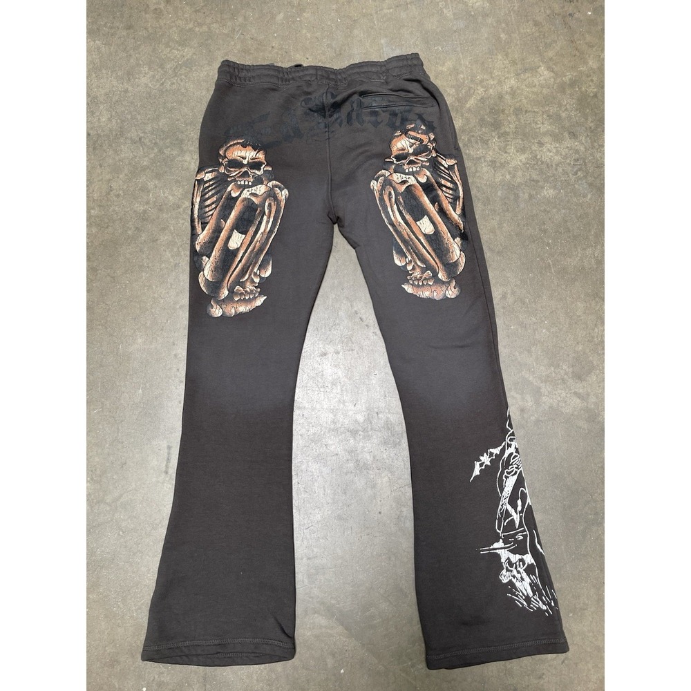Ed Hardy Skeletons Skull Sunfade Gray Sweatpants Men's L Grim Reaper Baggy NEW